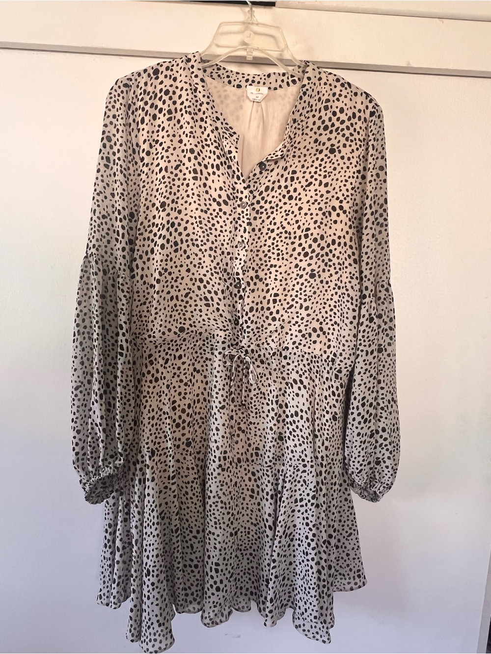 By Together Beige Dress with Black Dot Print and Tie Waist